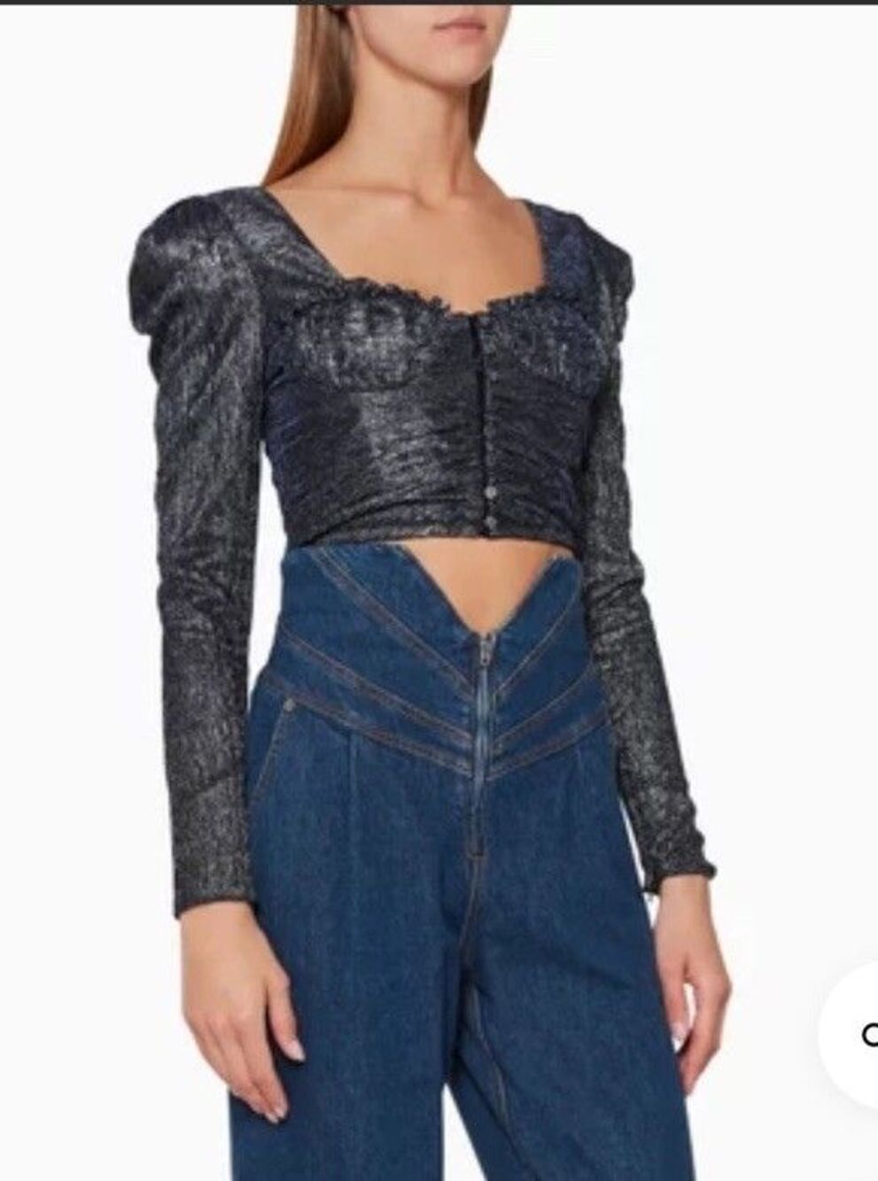 NWT Jonathan SimkhaiMetallic Sz 4 Wrap Crop Top Long Sleeves Midnight